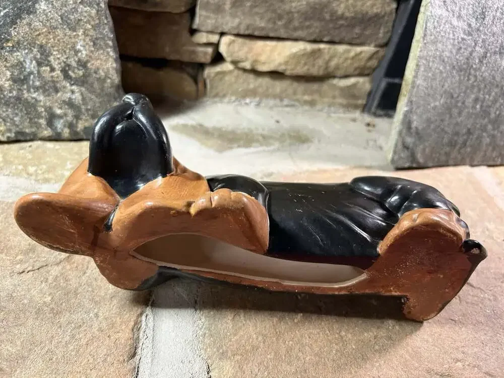 Basset Hound Ceramic Statue Figure Black and Brown Vintage take sad boy home!